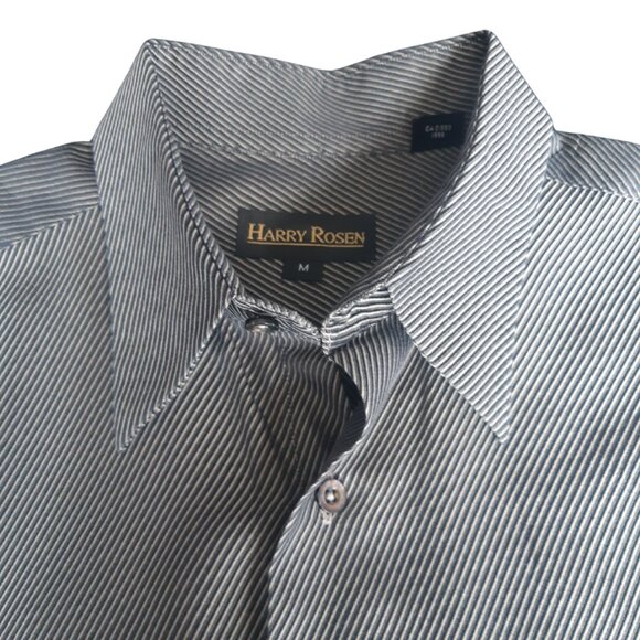 Harry Rosen SZ M Cotton Striped Men's Button Up Shirt, Black & Grey - Picture 6 of 14